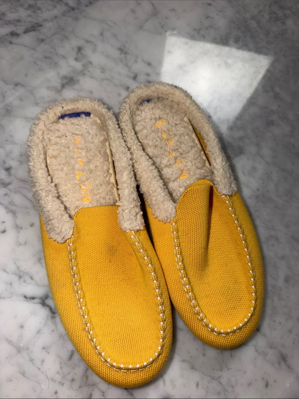 Rothy's Yellow Sherpa-Lined Slip-On Slippers